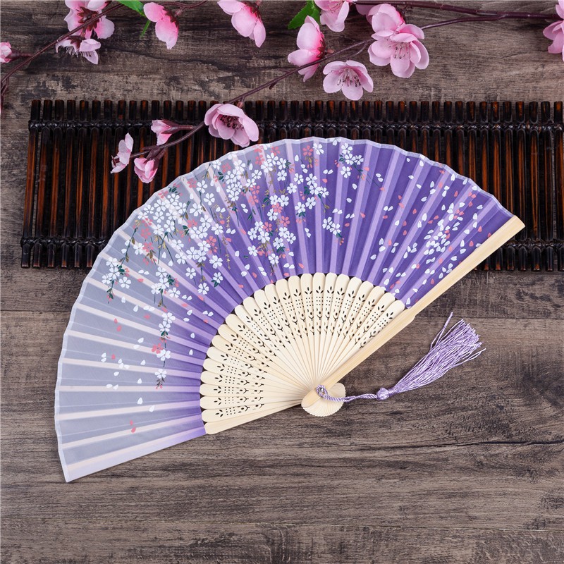 Quạt cổ trang - quat vải lụa xếp Điệp luyến hoa