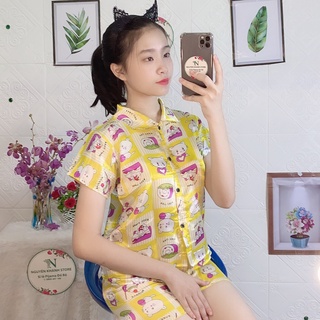 Đồ Bộ Pijama Ngắn Phi Bóng GIAO HOẠT HÌNH NGẪU NHIÊN Dưới 52kg