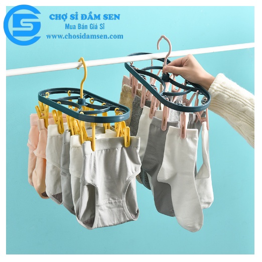 Móc treo Vớ nhựa xoay 360 độ kèm 12 móc chống gió, Móc phơi đồ lót, quần áo đa năng G269-Moctreovo-Ovan