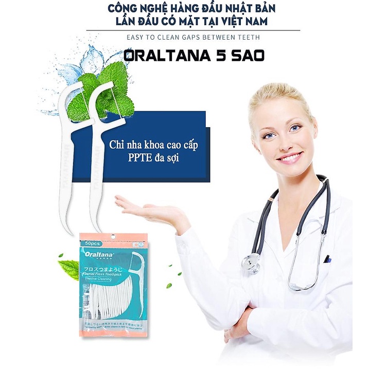 Tăm chỉ nha khoa Oraltana, tiêu chuẩn 5 sao, vệ sinh răng miệng sạch sẽ, tiện dụng