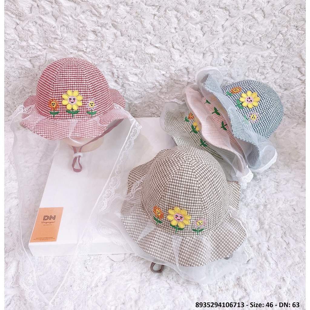 Nón vành khăn caro 3 hoa Duy Ngọc