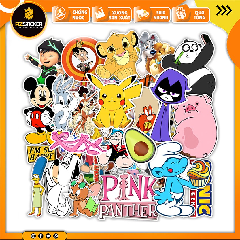 Sticker Hoạt Hình Cartoon Cute Chống Nước |  STK48 | Hình Dán Trang Trí Sticker Dán Mũ Bảo Hiểm Điện Thoại Bình Nước