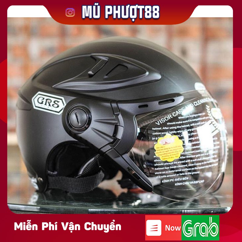 Mũ GRS A966K (Đen nhám) - Mũ bảo hiểm 2 kính GRS chính hãng - Mũ 2 lớp kính cho người lớn