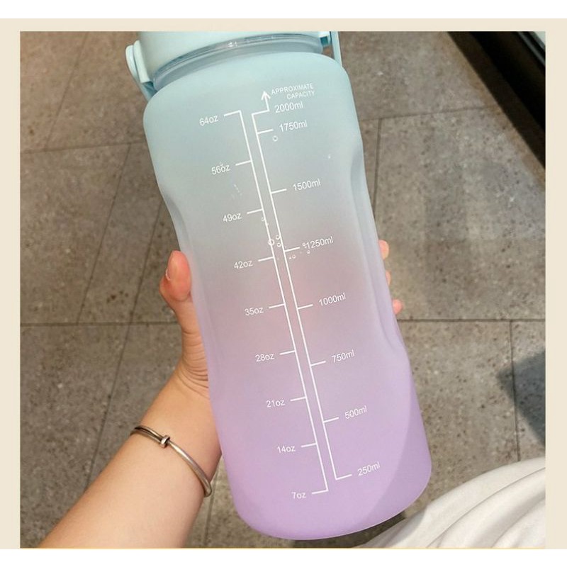 (giá sỉ) Bình Đựng Nước 2L Có Vạch Báo Giờ Uống Nước Tiện Lợi Siêu Dễ Thương -gttk