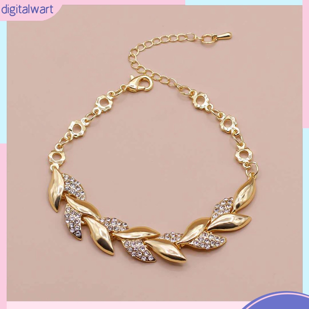 Vòng tay hợp kim mặt hình chiếc lá đính đá lấp lánh sang trọng có thể điều chỉnh dành cho nữ giới