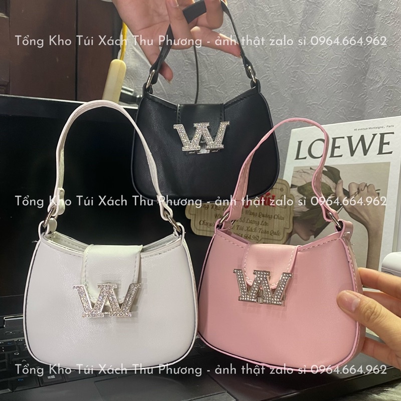 Túi Wang W dáng bầu kẹp nách da trơn mịn, sẵn 2 size chuẩn đẹp (ảnh thật shop chụp)