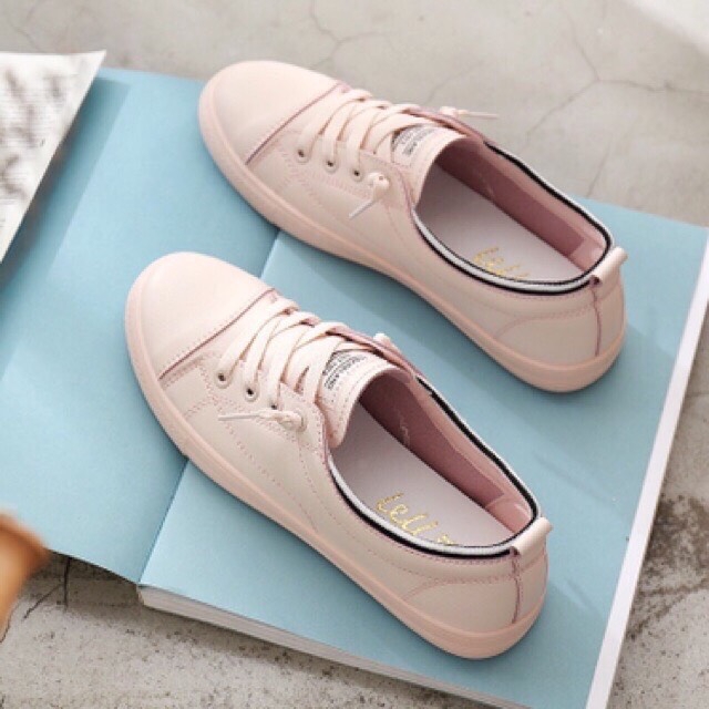 (Form bé đặt tăng 1 size )Giày thể thao nữ trắng viền vàng chất da mềm êm chân