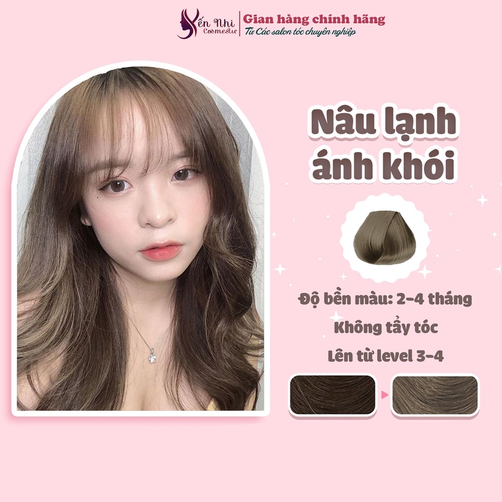 thuốc nhuộm tóc nâu lạnh, thuốc nhuộm tóc nâu tây ánh khói không cần tẩy tặng kèm oxy trợ nhuộm, mũ ủ tóc 100ml