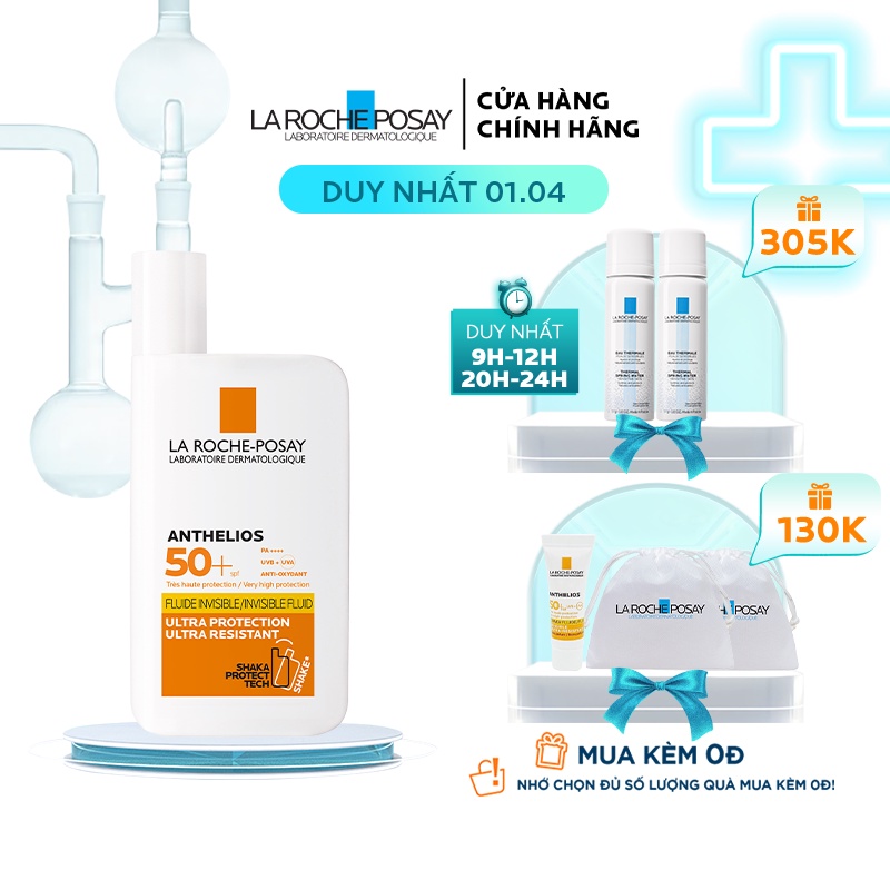 Kem chống nắng dạng sữa lỏng nhẹ không nhờn rít La Roche-Posay Anthelios Invisible Fluid SPF 50+ 50ml