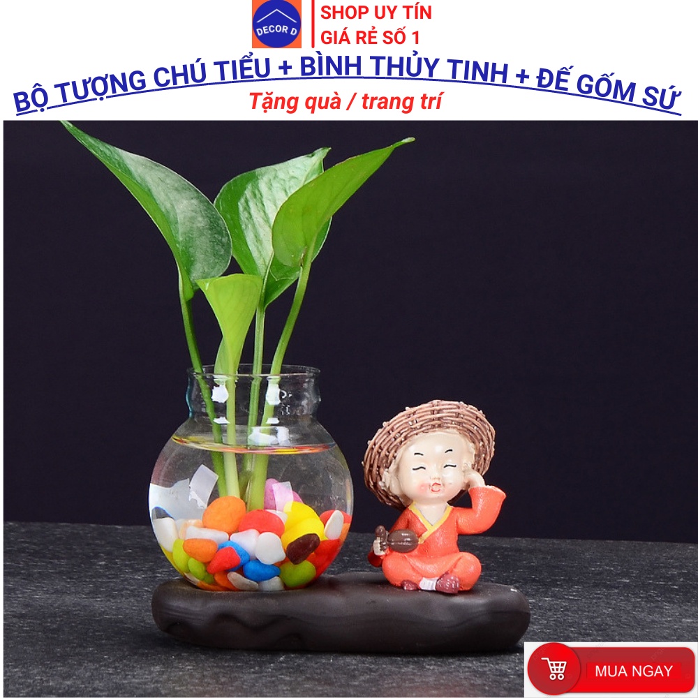 Combo tượng chú tiểu, tượng trang trí, bình hoa  lọ hoa thủy tinh decor trồng cây nuôi cá – Trang trí, tặng quà