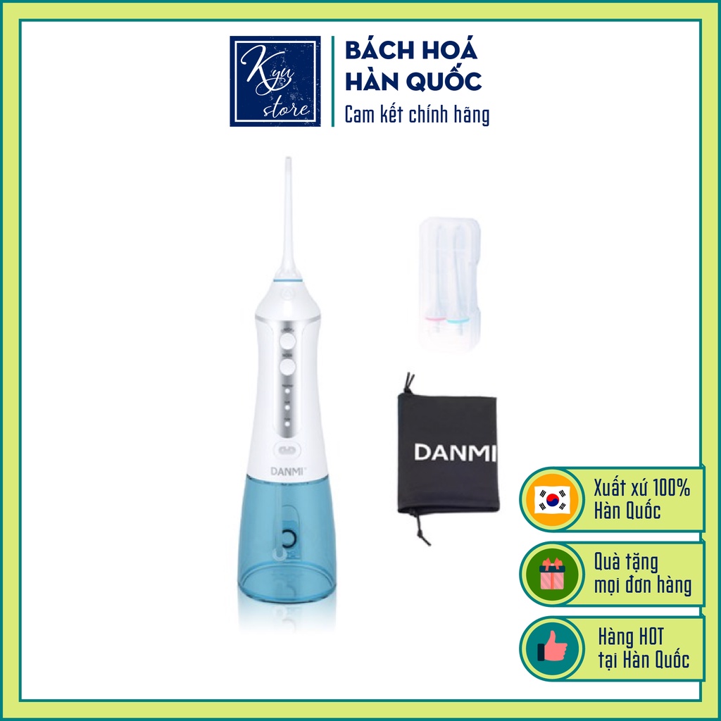 [Hàng nội địa Hàn Quốc] Máy tăm nước DANMI Hàn Quốc cầm tay chống thấm nước [Kèm củ sạc, hộp đựng 2 đầu xịt và túi vải đựng máy cao cấp]