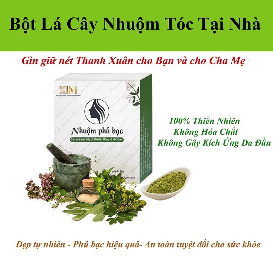 Nhuộm tóc phủ bạc KIM 50g (Tùy chọn nhuôm mầu NÂU hoặc ĐEN)- Thuốc NHuộm Tóc Từ Lá Cây