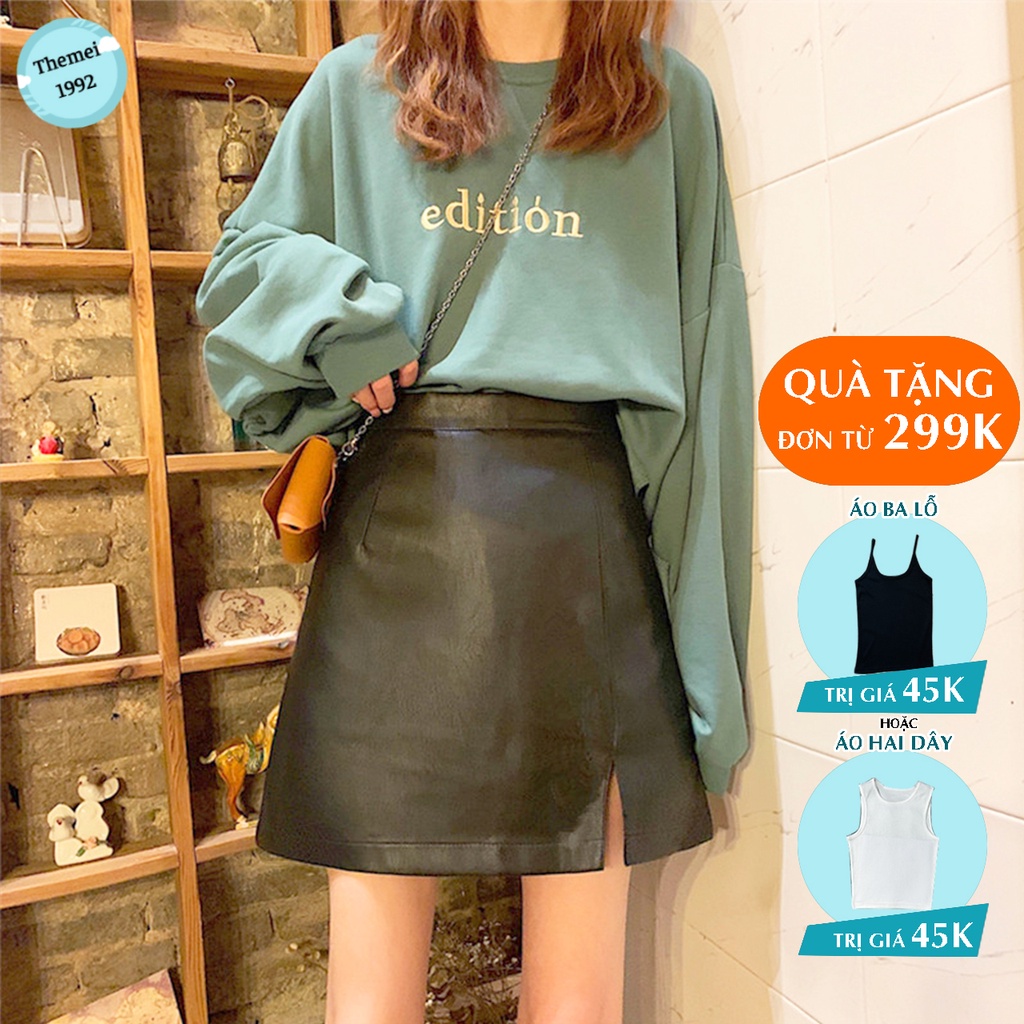 Chân váy chữ a THE MEI 1992 cao cấp - chân váy ngắn chữ a váy da nữ kiểu dáng cá tính hiện đại