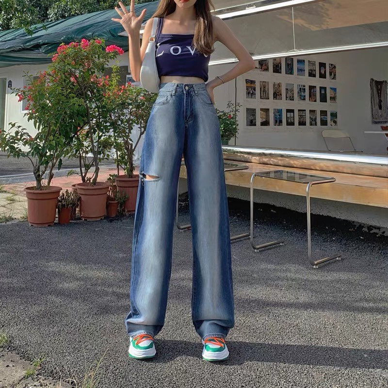 Quần Jean Lưng Cao Ống Rộng Màu Gradient Dễ Phối Đồ Thời Trang Mùa Hè Cho Nữ