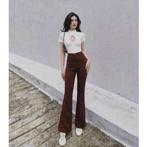 [Mã FAMARAL1 giảm 10K đơn 50K] Quần ống loe cạp cao dáng dài, Quần nữ ôm ống loe vải tuyết mưa siêu đẹp-Contica