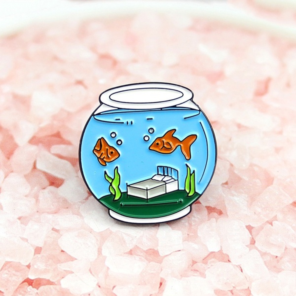 YOML✔Cute Goldfish Fish Tank Enamel Brooch Pin Lapel Denim Jeans Coat Badge Jewelry