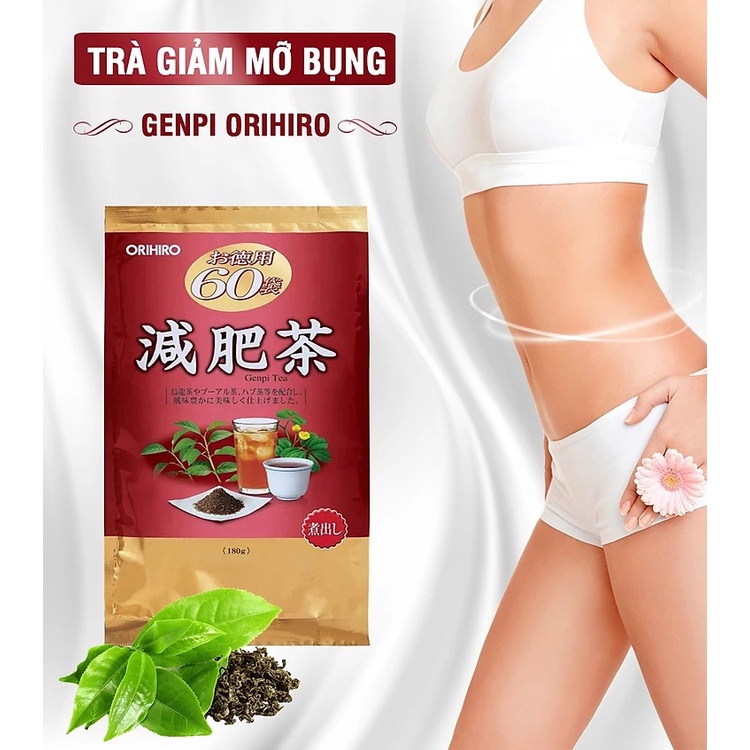 Trà giảm mỡ bụng Genpi Orihiro Nhật Bản hỗ trợ giảm béo, mỡ bắp tay và đùi, chống oxy hoá gói 60 túi lọc