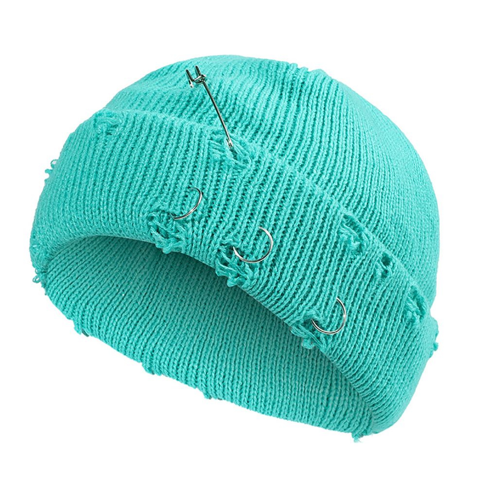 Mũ beanie dệt kim màu trơn thiết kế rách phong cách vintage dễ thương thời trang mùa đông cho nam và nữ