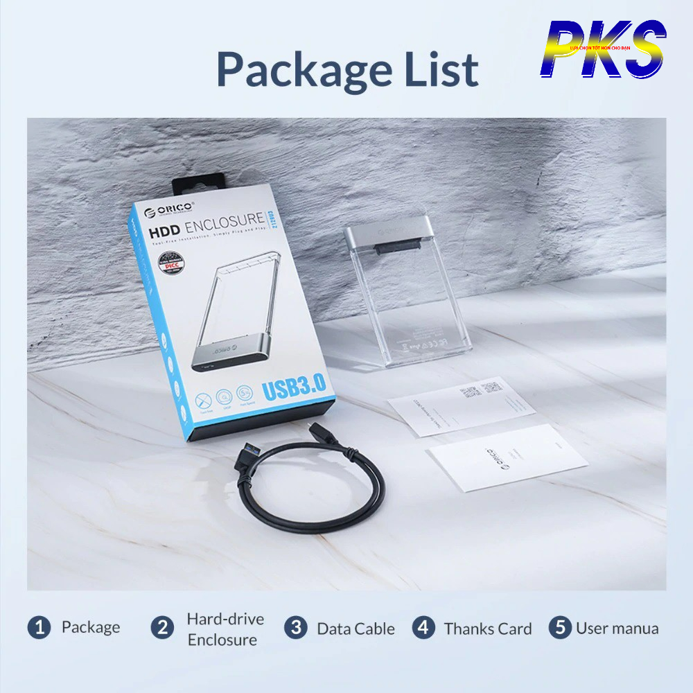 Box ổ cứng 2.5 inch SATA trong suốt USB 3.0 cáp 0.5m Orico 2139U3 - Hàng chính hãng