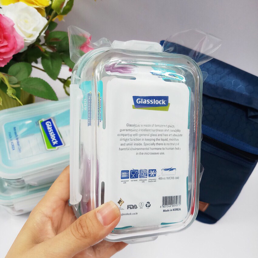 Bộ hộp cơm thủy tinh cường lực Glasslock 670ml chia ngăn + 2 hộp 400ml kèm túi giữ nhiệt | BigBuy360 - bigbuy360.vn