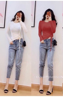 (Xả kho giá gốc) Áo thun lụa rút dây ôm dáng ngắn (hình thật chụp áo)