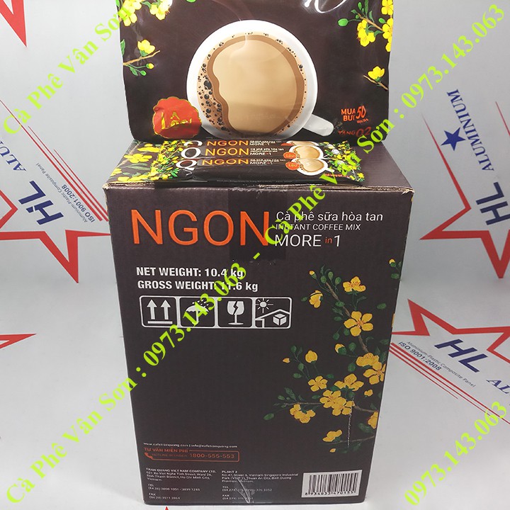 Thùng cà phê sữa Ngon Trần Quang 10 bịch lớn 1.04Kg (52 gói dài * 20g) Mẫu xuân 2022