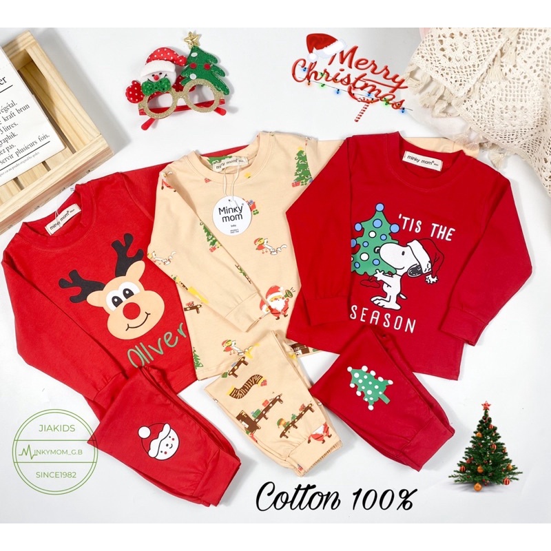 Bộ Dài Tay Thun Cotton Minkymom Noel 2021 cho bé từ 8kg đến 18kg