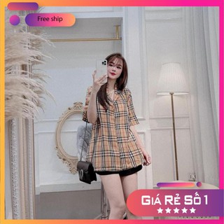 Áo sơ mi kẻ bbr - áo sơ mi nữ cổ vest