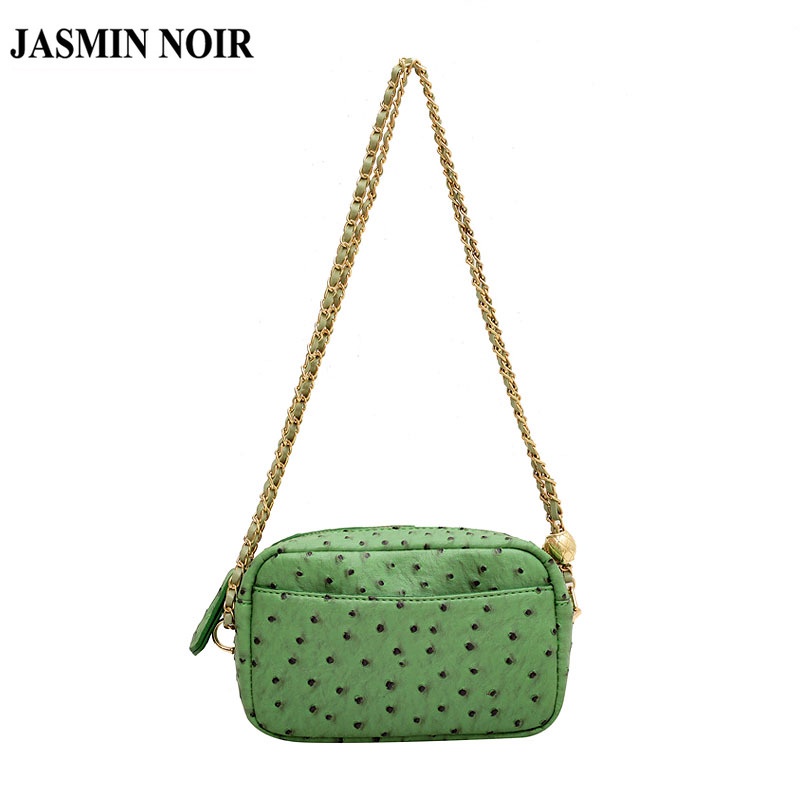 Túi JASMIN NOIR đeo chéo nắp gập họa tiết da đà điểu có dây xích cho nữ