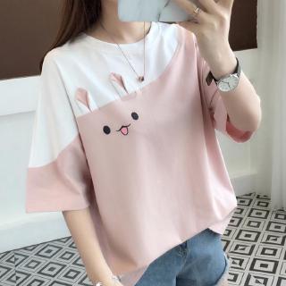 Áo Thun Nữ Tay Ngắn Thêu Hình Thỏ Dễ Thương