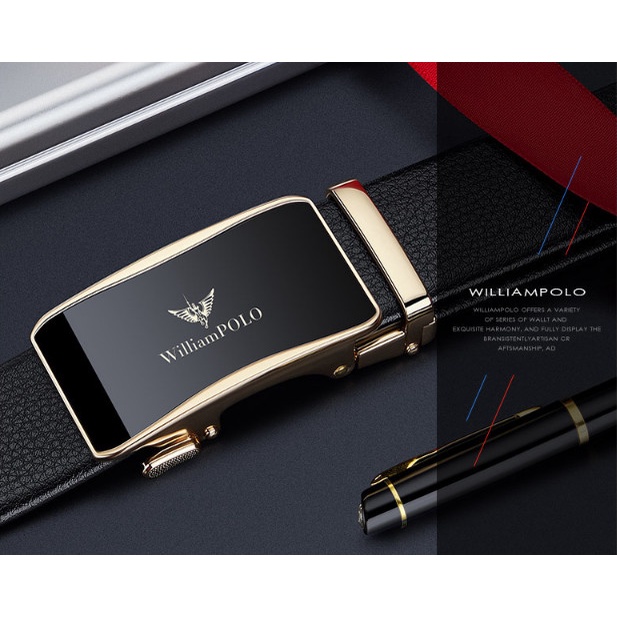 Thắt lưng nam cao cấp,dây lưng nam , thắt lưng da , dây nịt nam da bò , dùng khóa tự động  WILLIAMPOLO - POLO2235P