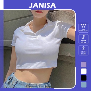 Áo croptop nữ tay ngắn cổ polo kiểu form rộng JANISA CT05