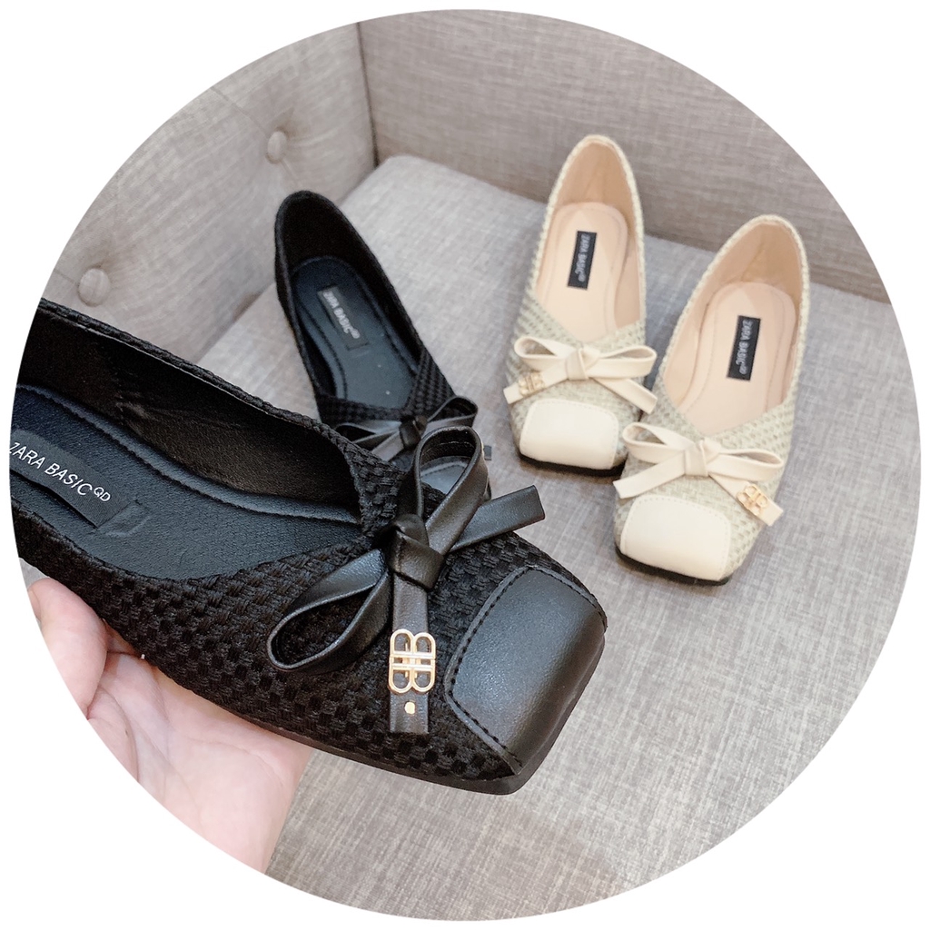 Giày Búp Bê Cói Nữ Mũi Vuông Phối Nơ Siêu Siêu Đẹp | BigBuy360 - bigbuy360.vn