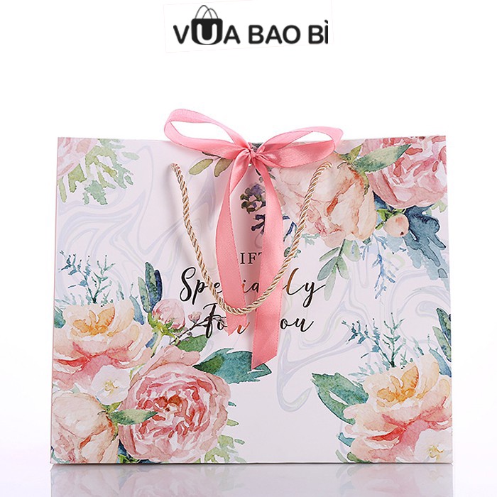 Túi đựng quà họa tiết hoa hình chữ nhật-Vua Bao Bì, túi quà thắt nơ quai lụa