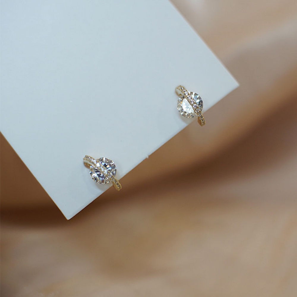 Bông Tai Mạ Vàng / Bạc 925 Đính Đá Zircon Đơn Giản Thời Trang Hàn Quốc Cho Nữ