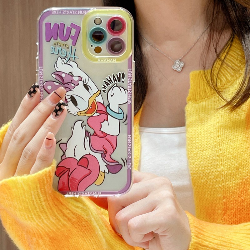 Anime Donald Couple Clear Phone Case iPhone 12 11 Pro Max X Xs Max Xr 8 7 Plus Colorful Thick Lens Protector Soft TPU Back Cover