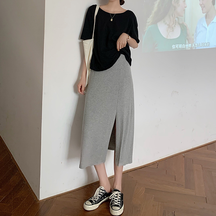 Bộ Áo Thun Ngắn Tay + Chân Váy Midi Lưng Cao Xẻ Tà Xinh Xắn Dành Cho Nữ | BigBuy360 - bigbuy360.vn
