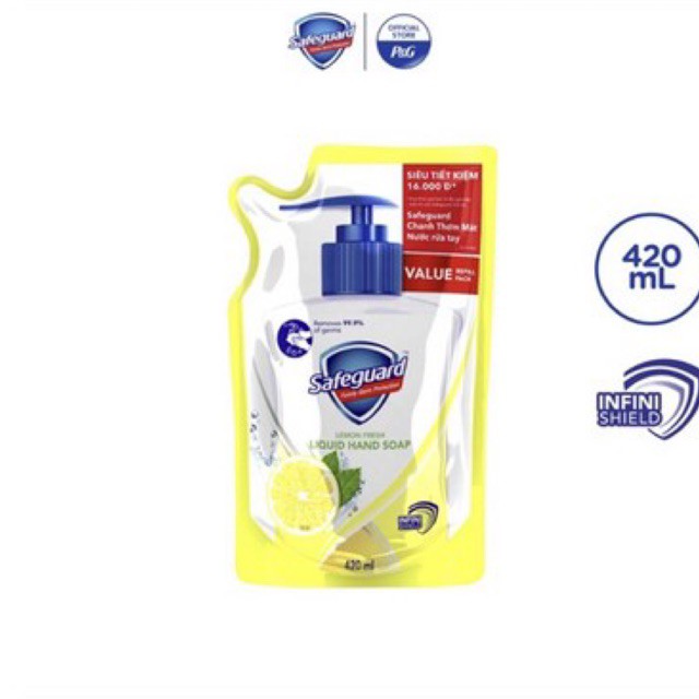 Nước rửa tay Safeguard bảo vệ khỏi vi khuẩn 420ml dạng túi