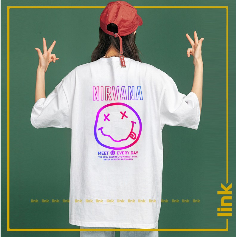 Áo thun phản quang đa sắc MẶT THÈ LƯỠI NIRVANA tay lỡ unisex ( Đen, Trắng )