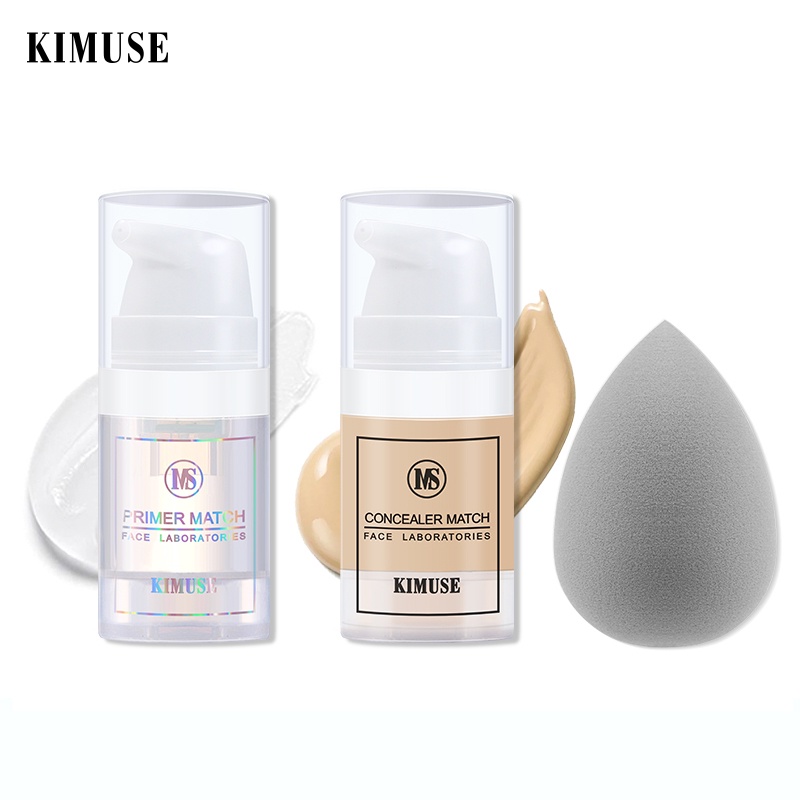 Bộ 3 sản phẩm KIMUSE gồm kem che khuyết điểm và kem lót và mút trang điểm