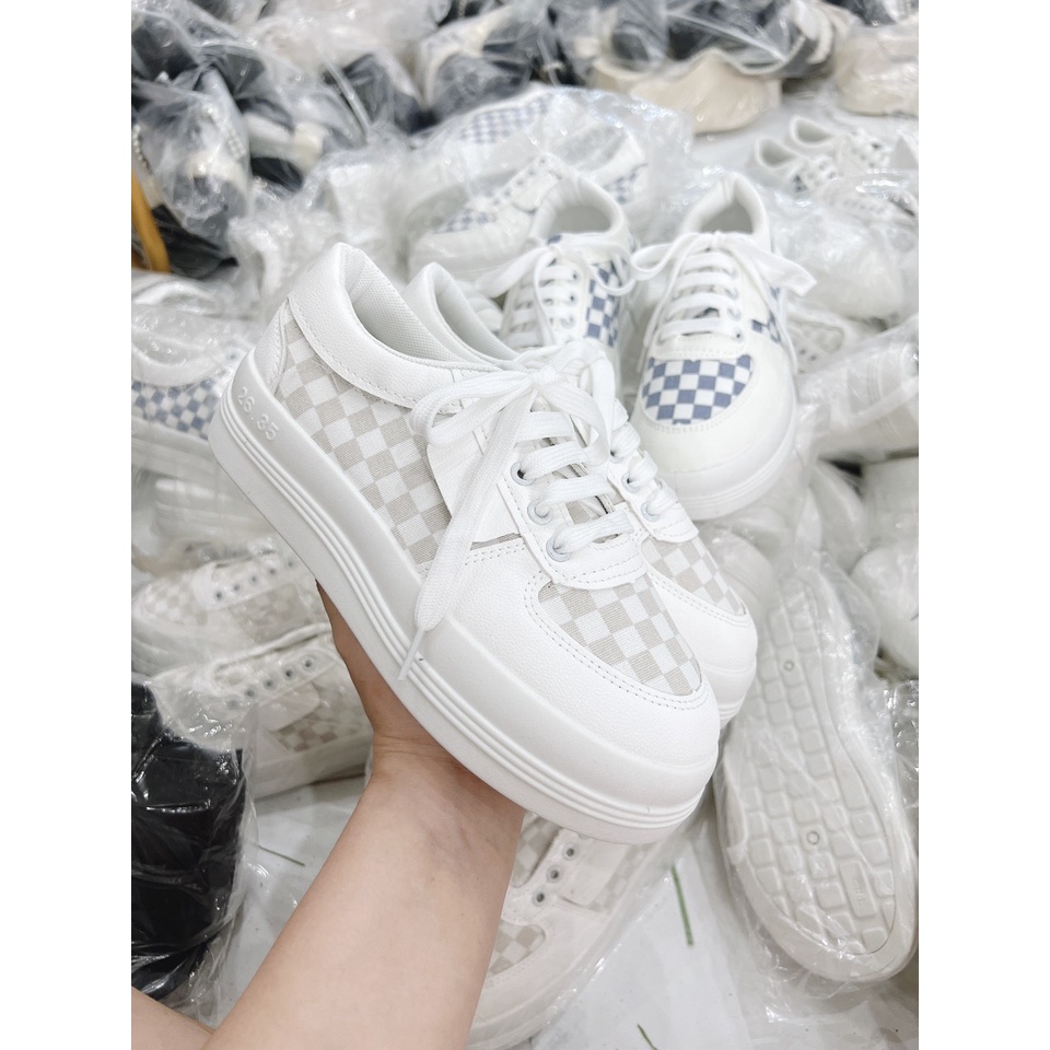 Giày  Sneaker Độn Đế Quảng Châu Caro Chìm Êm Chân Nam Nữ Unisex Cao Cấp họa tiết caro, nâng đế 3,5cm SIÊU ĐỈNH