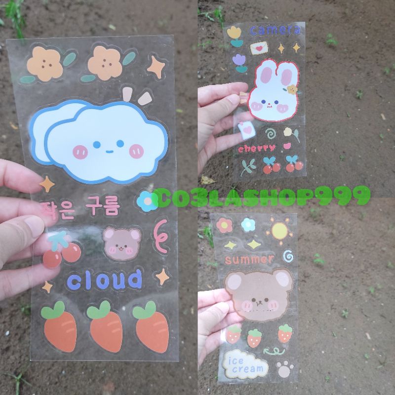 Sticker/nhãn dán thỏ, gấu nhựa PVC chống thấm nước, trang trí hộp bút, sổ tay, nhật ký
