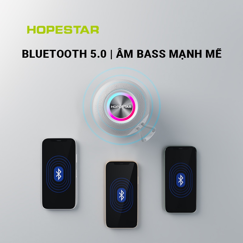 Loa bluetooth bass mạnh H52 có móc treo rất tiện lợi, công suất 5W bluetooth 5.0, đèn LED chuyển màu âm bass mạnh