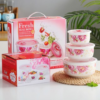 Bộ 3 bát/tô sứ có nắp đậy hút chân không cao cấp