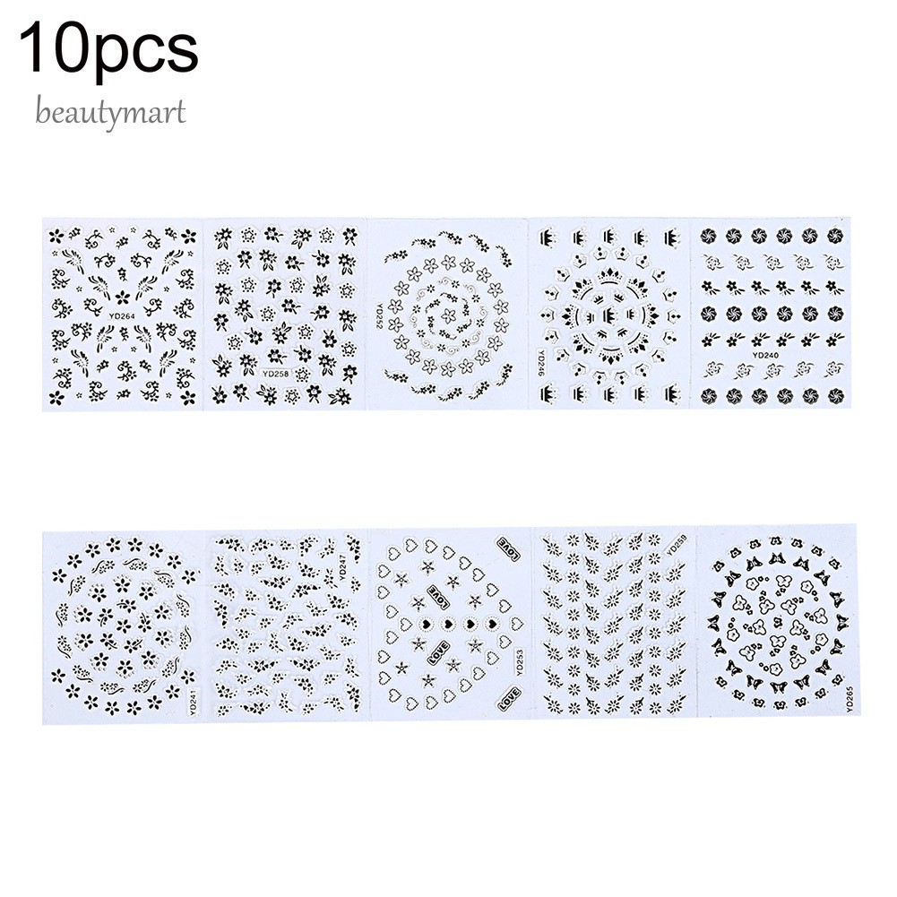 [Hàng mới về] Bộ 10 miếng sticker dán móng hình bông hoa 3D trang trí nghệ thuật