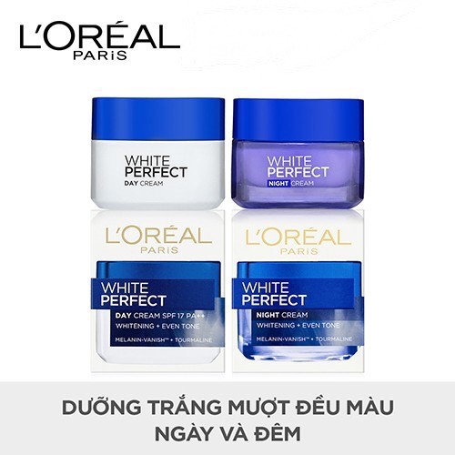 Kem dưỡng da trắng mượt đều màu ngày và đêm L'Oreal Paris White Perfect 50mlx2