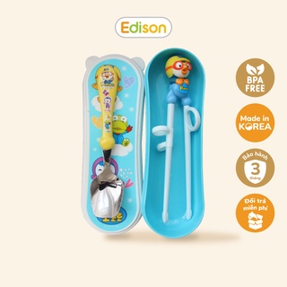 Set 2 món thìa, đũa tập ăn có hộp đựng cho bé Edison 9842 Hàn Quốc hình Pororo - Đồ dùng ăn dặm Edison