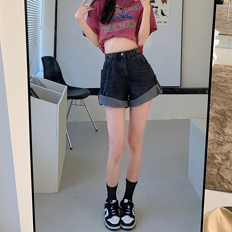 Quần Short Denim Lưng Cao Ống Suông Thời Trang Cá Tính 53327