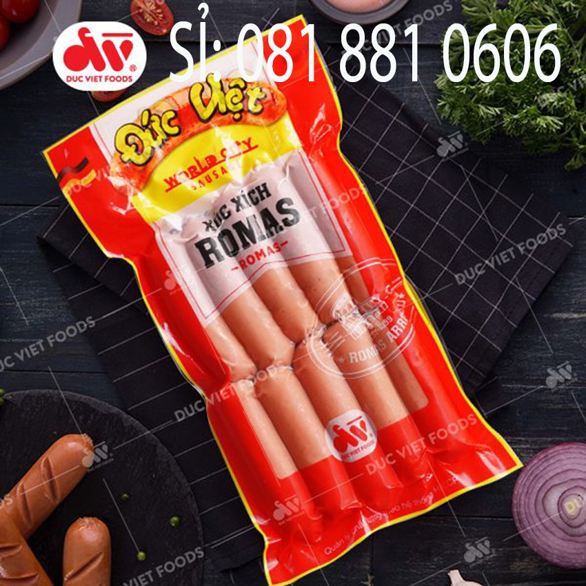 Gói 10 cây Xúc Xích Romas, Sản phẩm của Đức Việt Food, Date mới nhất Sỉ 081 881 0606