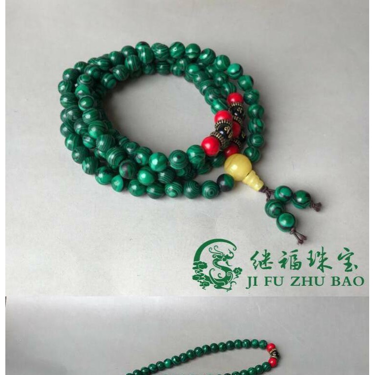 (promo) Chuỗi Hạt Đá Malachite Màu Xanh Lá 8mm 108